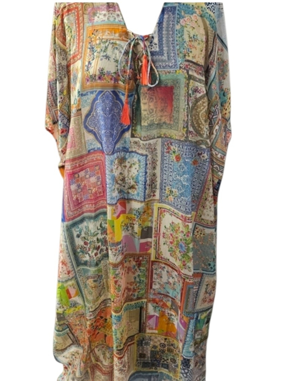 JOHNNY WAS EUC Bella Lace Up Cotton Silk Boho L XL Maxi Kaftan Caftan - Picture 3 of 15